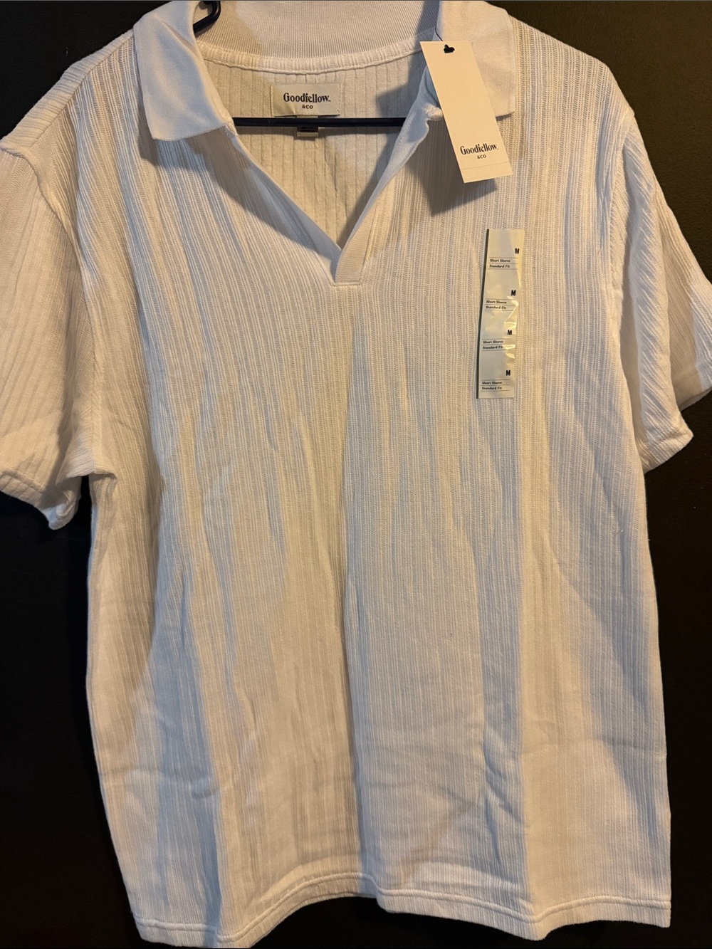 Goodfellow & Co White Ribbed Short-Sleeve Polo size medium